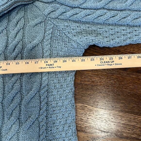 Kilronan Knitwear Merino Wool Cable knit Sweater Women's L Blue Full Zip Ireland - Picture 5 of 7